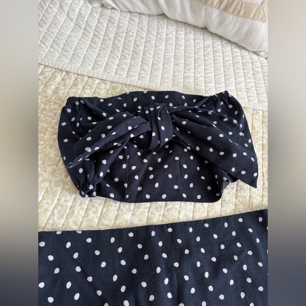 MINKPINK | Pip Polka Dot Midi Skirt | Navy Blue | Size L - Picture 15 of 16